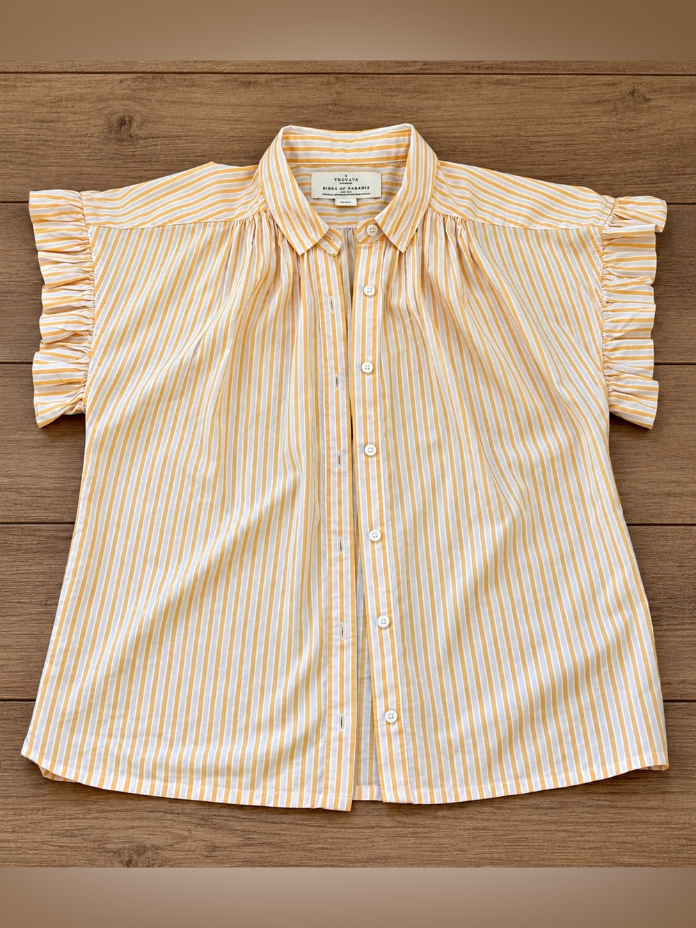 Trovata Birds of Paradis Striped Ruffle Sleeve Button Down Shirt Small New